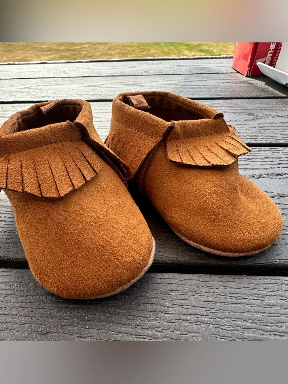 Old Navy Kids Faux-Suede Fringe Moccasins - Chestnut Brown Size 6-12 months